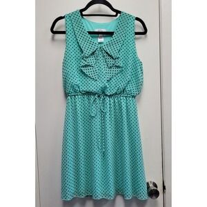 Sweet storm  Aqua Polka dotted Dress Women's‎ Size Large EUC ( Read)